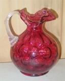 Fenton Cranberry Pitcher - Double Stamped Fenton On Bottom