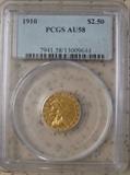 PCGS AU58 1910 Gold $2.50 Indian Head Coin
