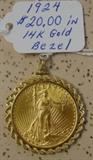 1924 Gold $20.00 Coin in 14K Gold Bezel