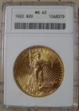 ANACS 1922 MS 62 Gold $20.00 Coin