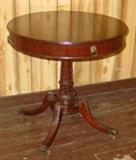 Mahogany Drum Table w/Carved Pedestal