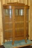 Antique Oak Curved Glass China Cabinet w/Top Crown