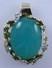 Estate unmarked 14K yellow gold diamond & chrysocolla (gem silica) pendant with ~0.5 ctw in round brilliant diamonds; by Maldonado from Inspiration, Arizona: 1 3/8", 12.2 gms gross weight