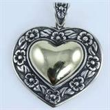 Estate James Avery 14K yellow gold & sterling silver flower heart pendant: 1 3/4”, 13.4 gms gross weight