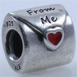 Estate Pandora sterling silver red enamel love letter bead: 3/8", 3.2 gms gross weight