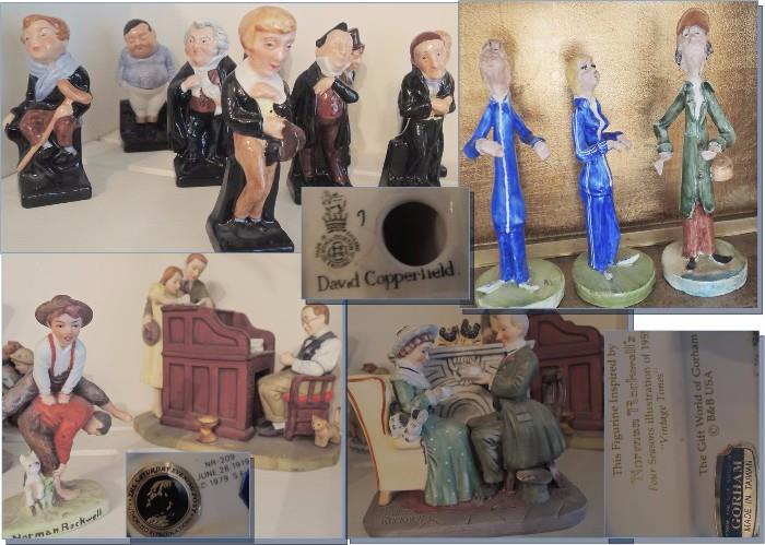 Porcelain and ceramic figurines.  Royal Doulton, Norman Rockwell and others
