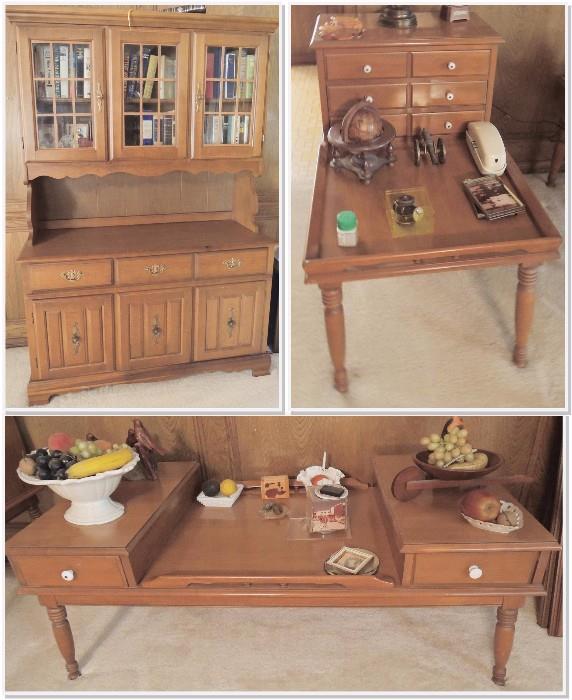 Solid maple furniture: telephone table, buffet hutch and coffee table