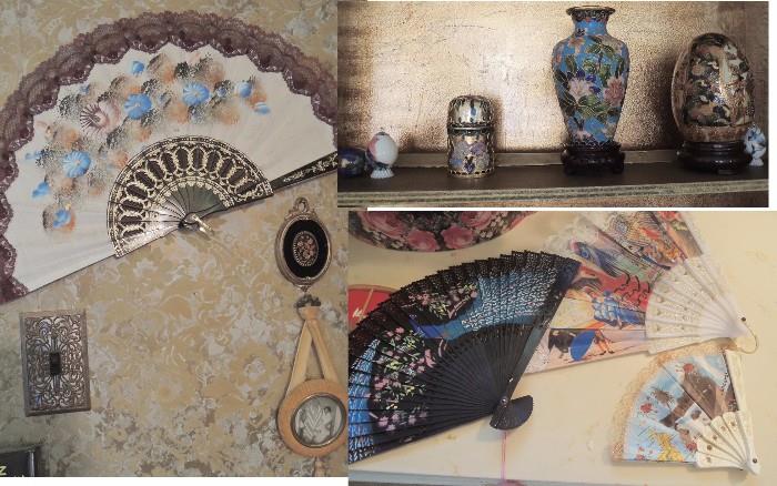 Oriental items, urns, fans