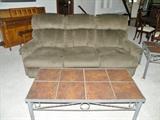 Tile top coffee and end table.  La Z Boy double reclining sofa.