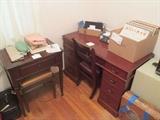 DESK, SEWING MACHINE, RECORDS