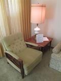 CHAIR, LANE END TABLE, LAMP