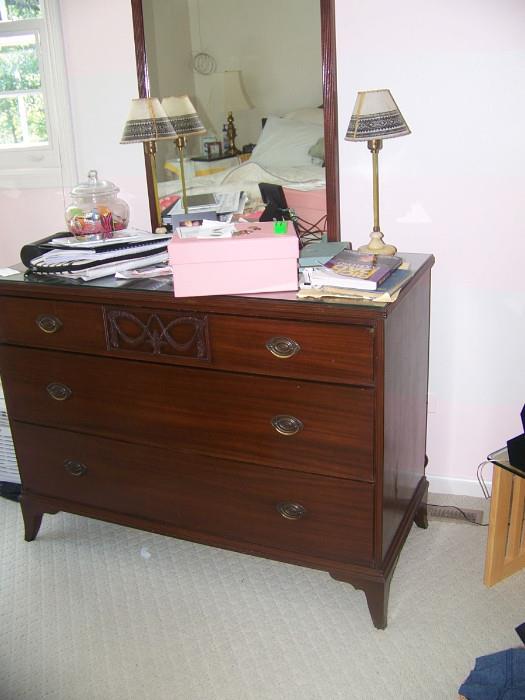 Vintage Bed room set; Bed, Dresser with mirror and Chest of drawers