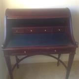 Bombay roll top desk with leather writing surface and 6 drawers