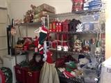Huge selection of Christmas decorations, garlands, and ornaments.