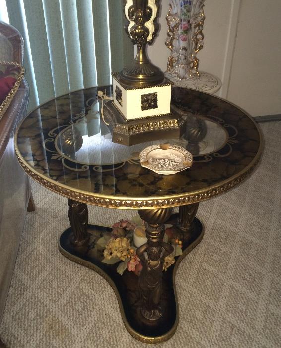 Pair glass top end tables