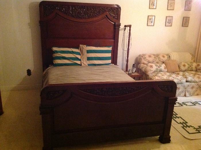Antique Carved Wood Bed $ 600.00