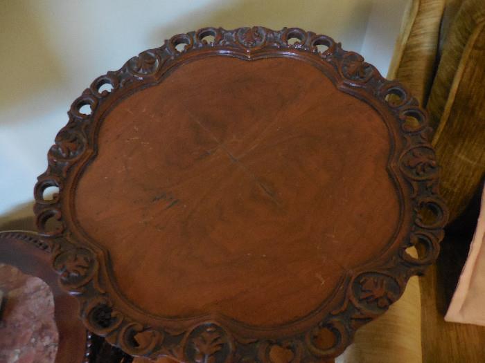 Hand Carved Mahogany Fretwork Detailed,inlay Top of Occasional Table