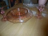 Vintage Pink Etched Depression Flowers/Candlesticks
