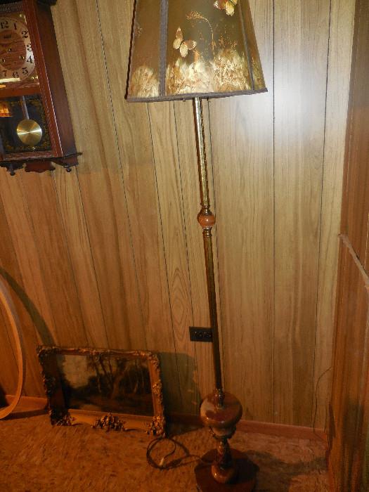 Vintage Floor lamp.Marble Brass Base.Original Shade