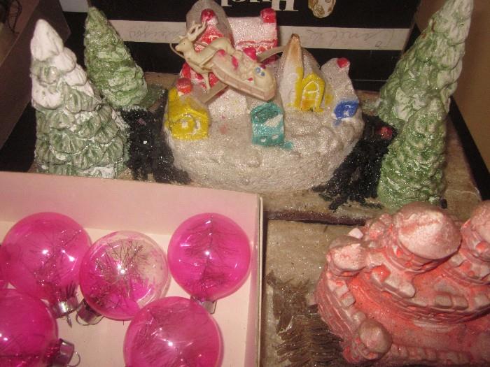 Vintage Christmas Village, wax and celluloid