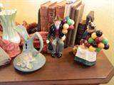 Roseville vase and Royal Doulton figurines