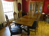 Drexel Hispania dining table, chairs and china cabinet