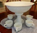 Milk glass punch bowl set