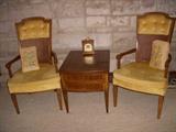 Pair of retro armchairs, 2-drawer lamp table