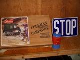 Coleman propane stove, Enamel "Stop" sign