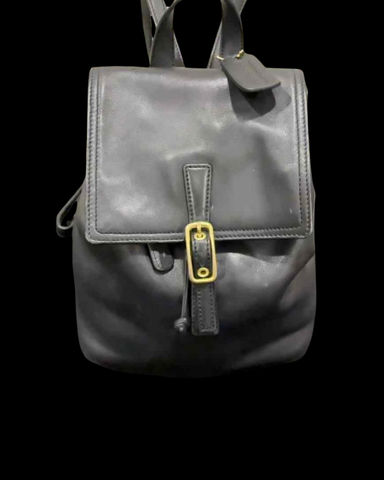 Vintage Authentic black leather Coach backpack with gold hardware and  buckle and leather drawstring closure. bidding ends 5/18 $85.00 |  EstateSales.NET