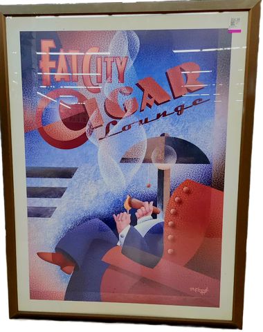 マイケル・クングル作「Fat City Cigar Lounge」アートポスター Large vintage art poster titled Fat City Cigar Lounge by Michael