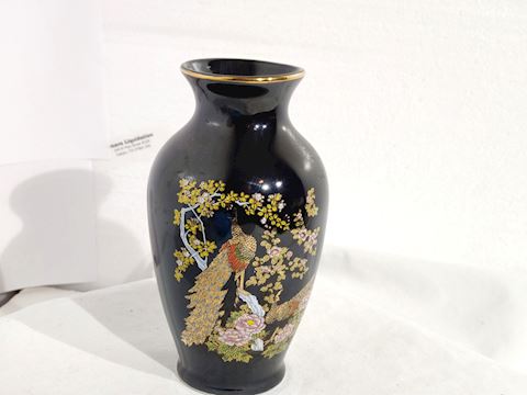 Black Vase Hand Painted Pheasant
