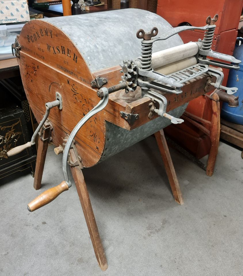 ANTIQUE early 1900's HAND OPERATED CRANK, WOOD & ALUMINUM, WASHING