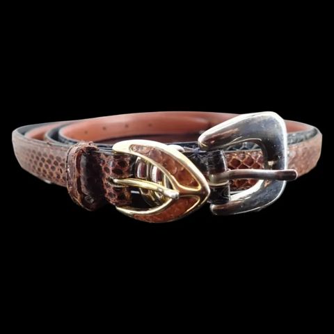 2 Genuine Black & Brown Snake Skin Skinny Large Belts Metal  display picture 2