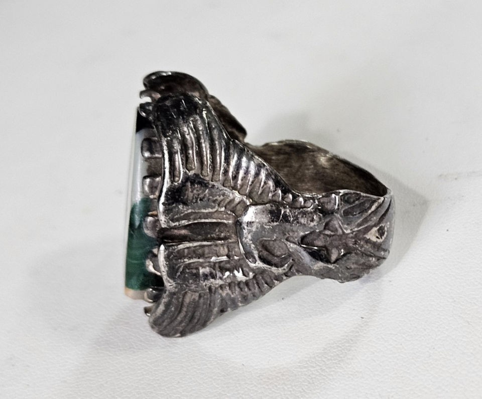 Vintage ZUNI Sterling Silver Inlaid SUNRISE w/Eagle Sides