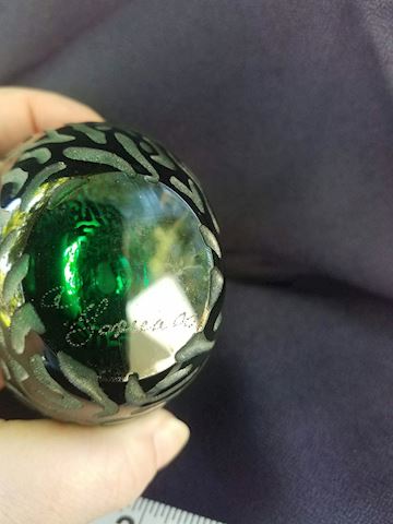 Green and Black signed glass perfume bottle