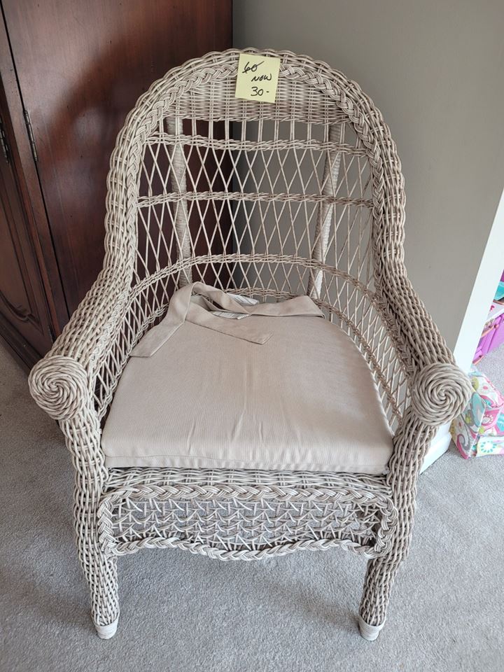 Pier 1 chair 15, MCM style table & chairs 10, dresser 10