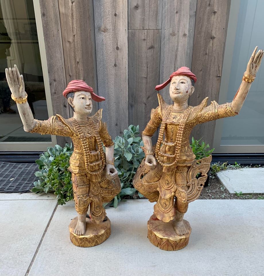 Balinese Hand Carved and Painted Statue  Dancers