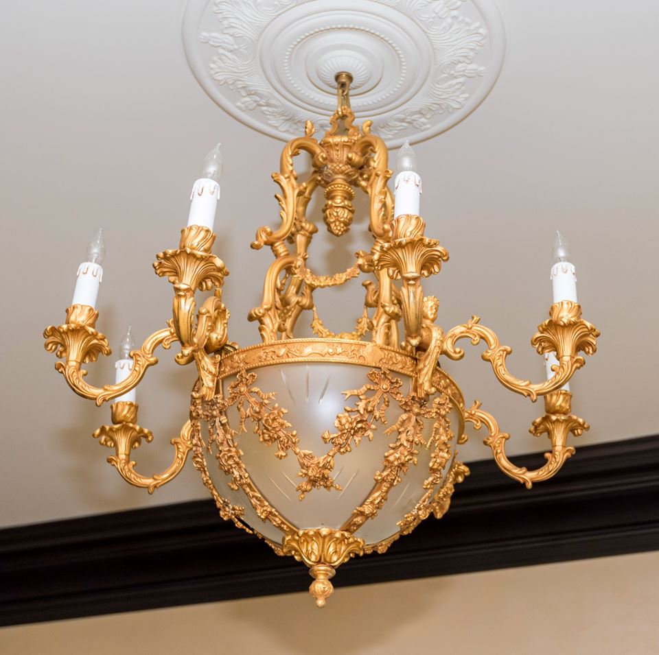 Restauration Style Gilt Metal and Glass Eight Candle Chandelier bidding