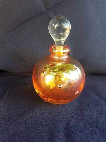 Iridescent peach signed glass-art perfume bottle