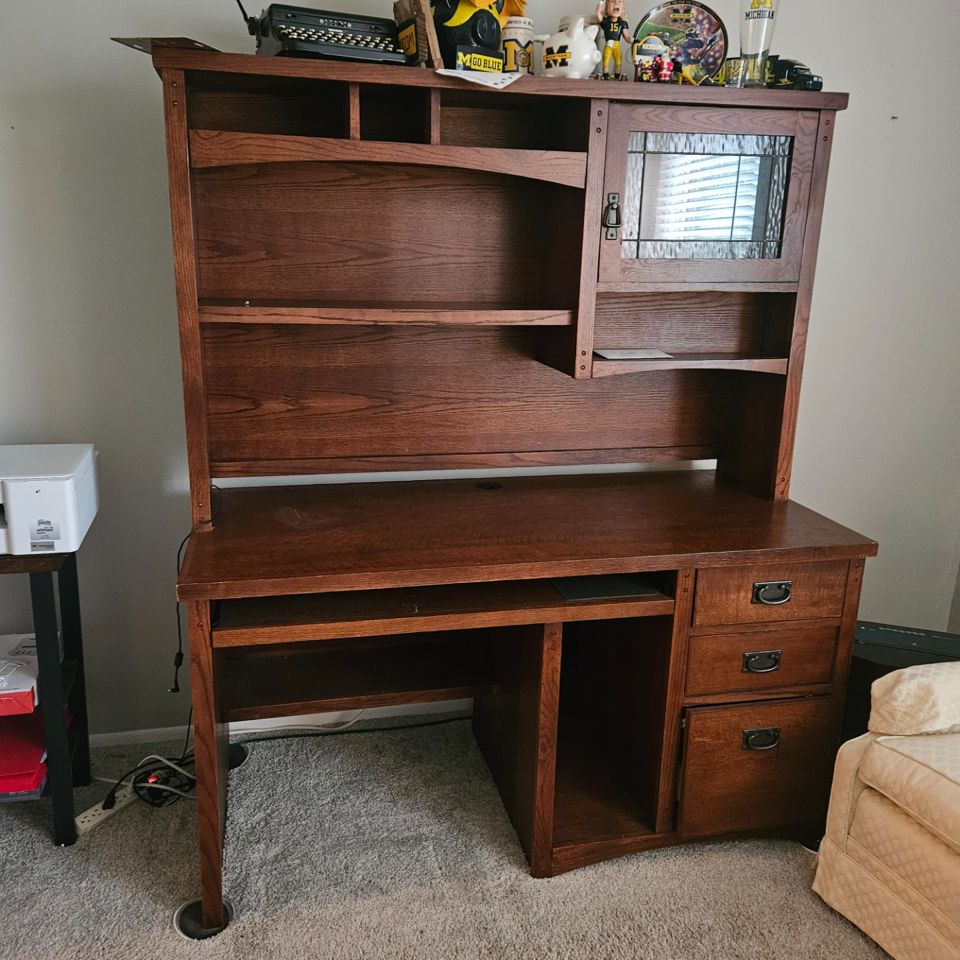 BUY ONLINE  - 50% OFF!  China cabinet, glass table with chairs, antique dresser, desk with hutch