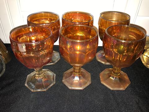 6 Vintage Iridescent Marigold Goblets