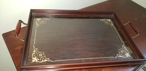 Antique Wood and Glass Tray