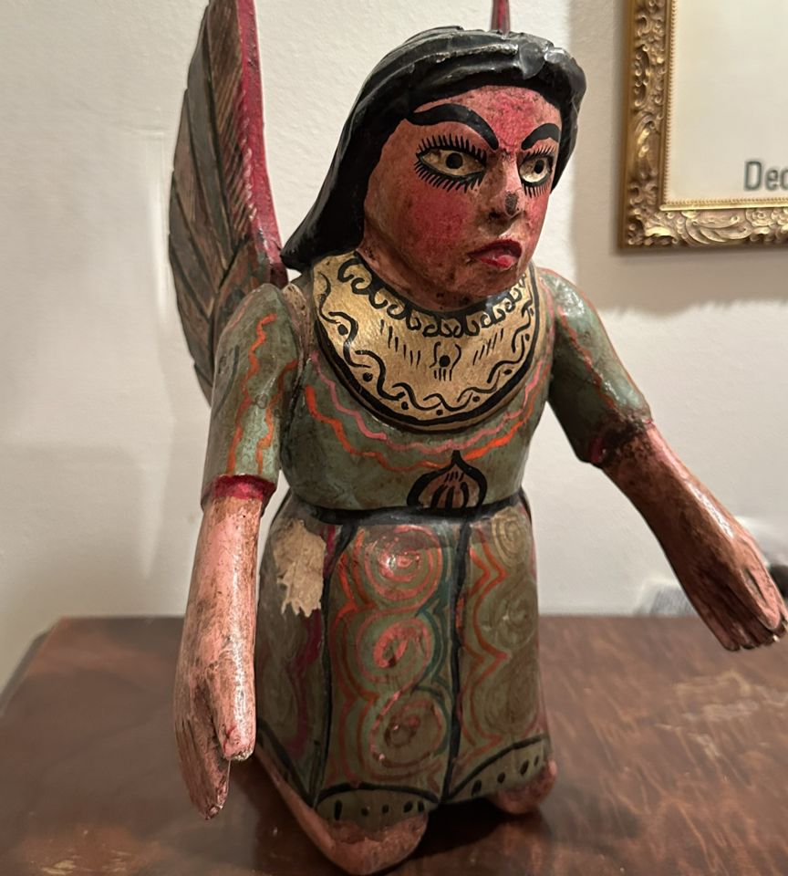 Primitive style hand carved painted angel figure bidding ends 12 29 65
