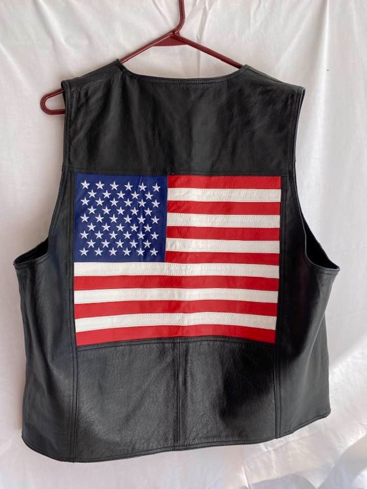 Black Leather American Flag Vest - L bidding ends 3/18 $10.00 ...