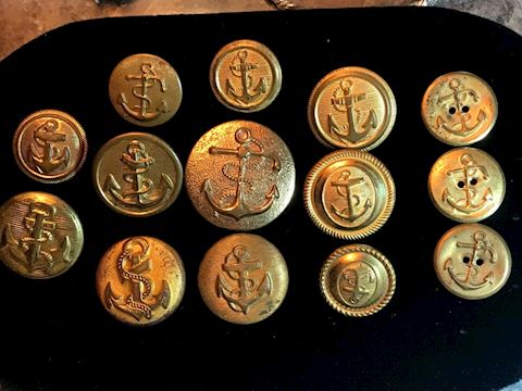 Antique Vintage Metal Buttons Navy Sailor Anchor