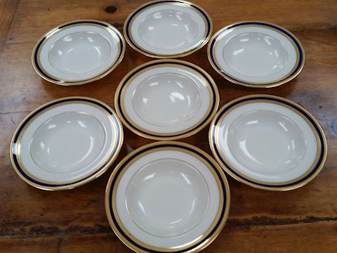SET OF 7 LENOX CHINA FRUIT/DESSERT BOWL COBALT BL