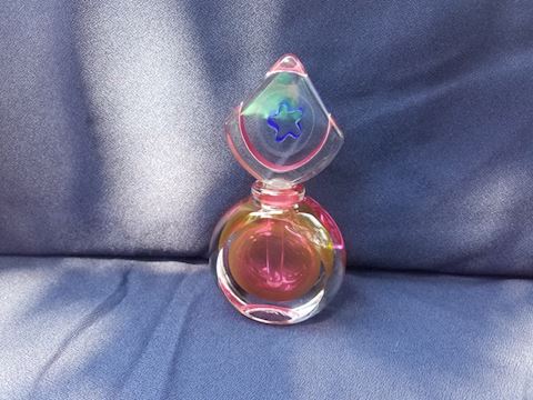 Red hand blow glass signed perfume bottle