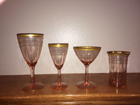 Crystal Pink with Gold Trim Antique Glasses