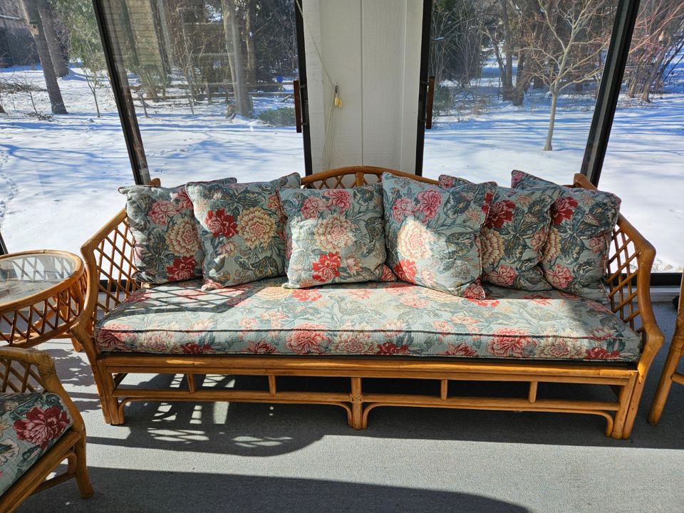 BUY ONLINE- Glass table & chairs-$10, Burgandy wingback chair- $10, Corner desk-$10 - PLYMOUTH